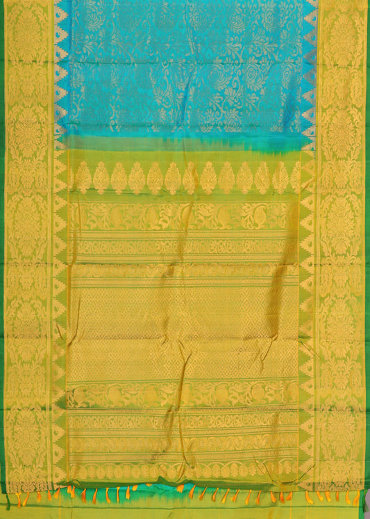 Turkish blue color handloom Gadwal Silk saree