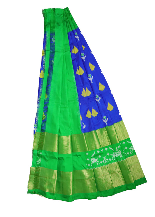 Blue and green color handloom silk ikath pavada