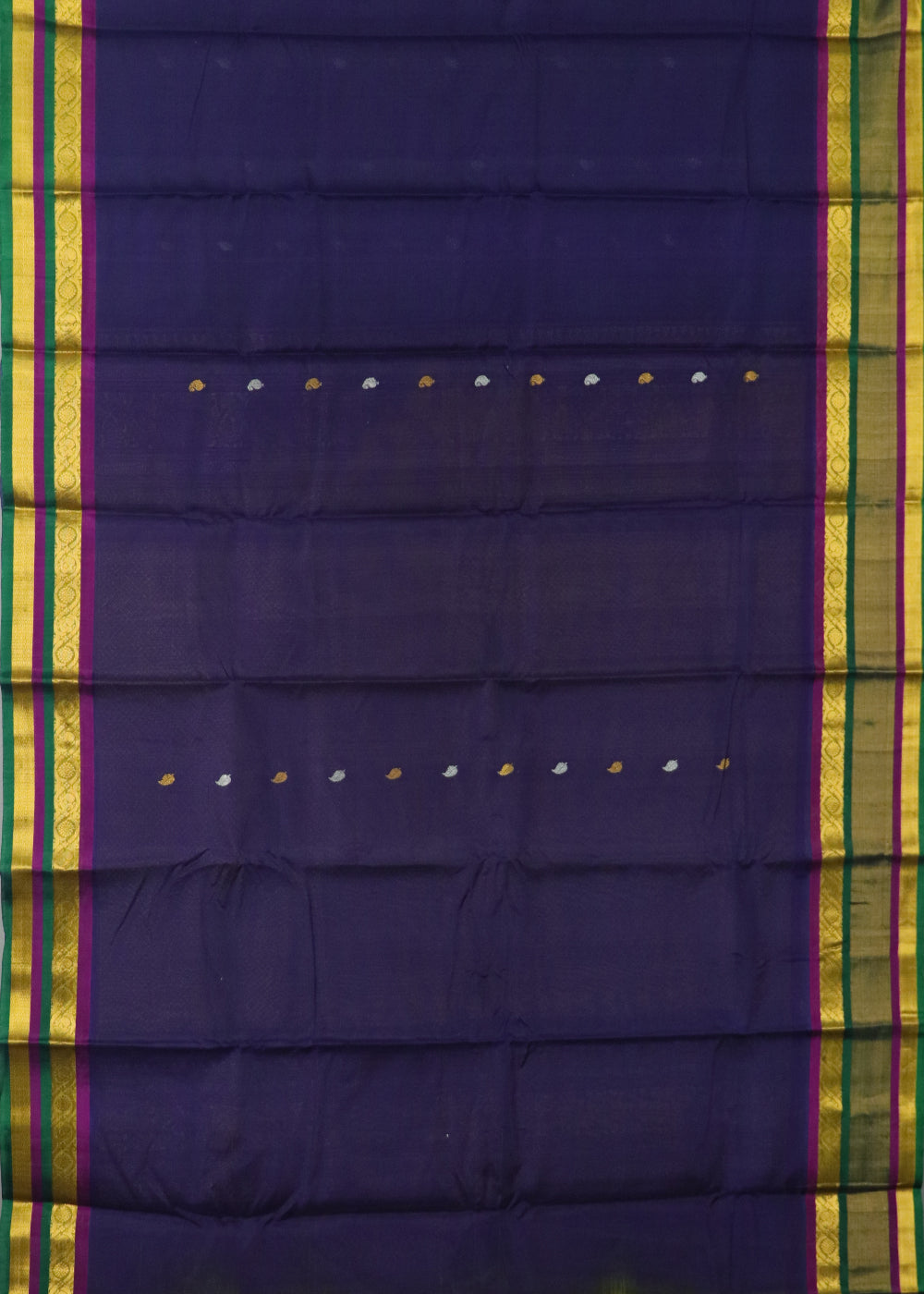 Dark navy blue color Handloom Gadwal sico saree