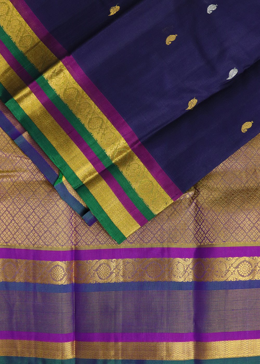 Dark navy blue color Handloom Gadwal sico saree