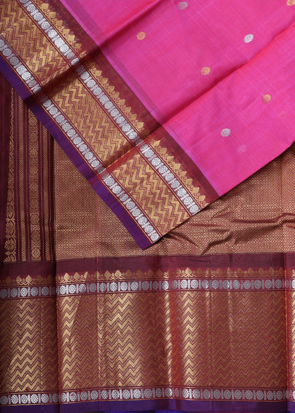 Cerise pink color Handloom Gadwal sico saree