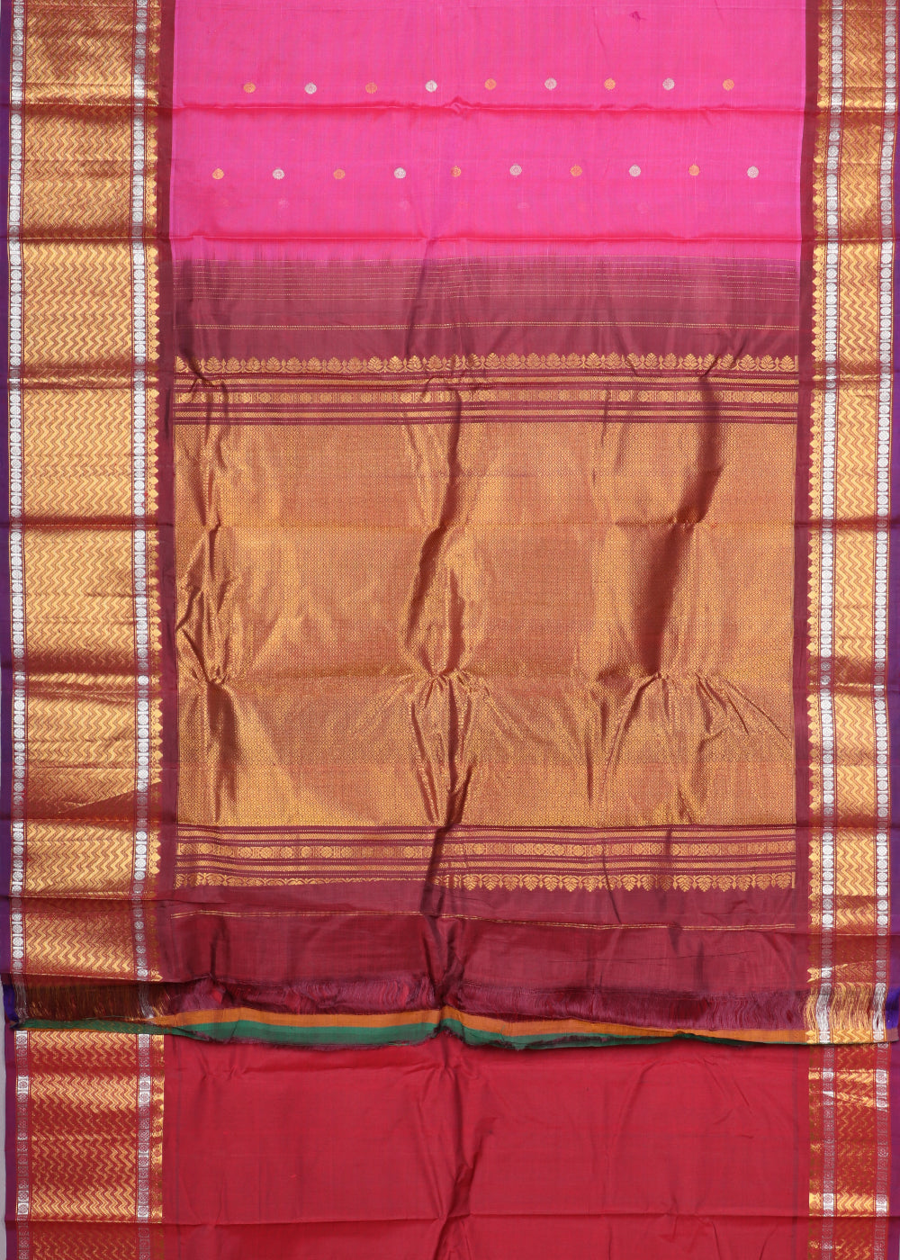 Cerise pink color Handloom Gadwal sico saree