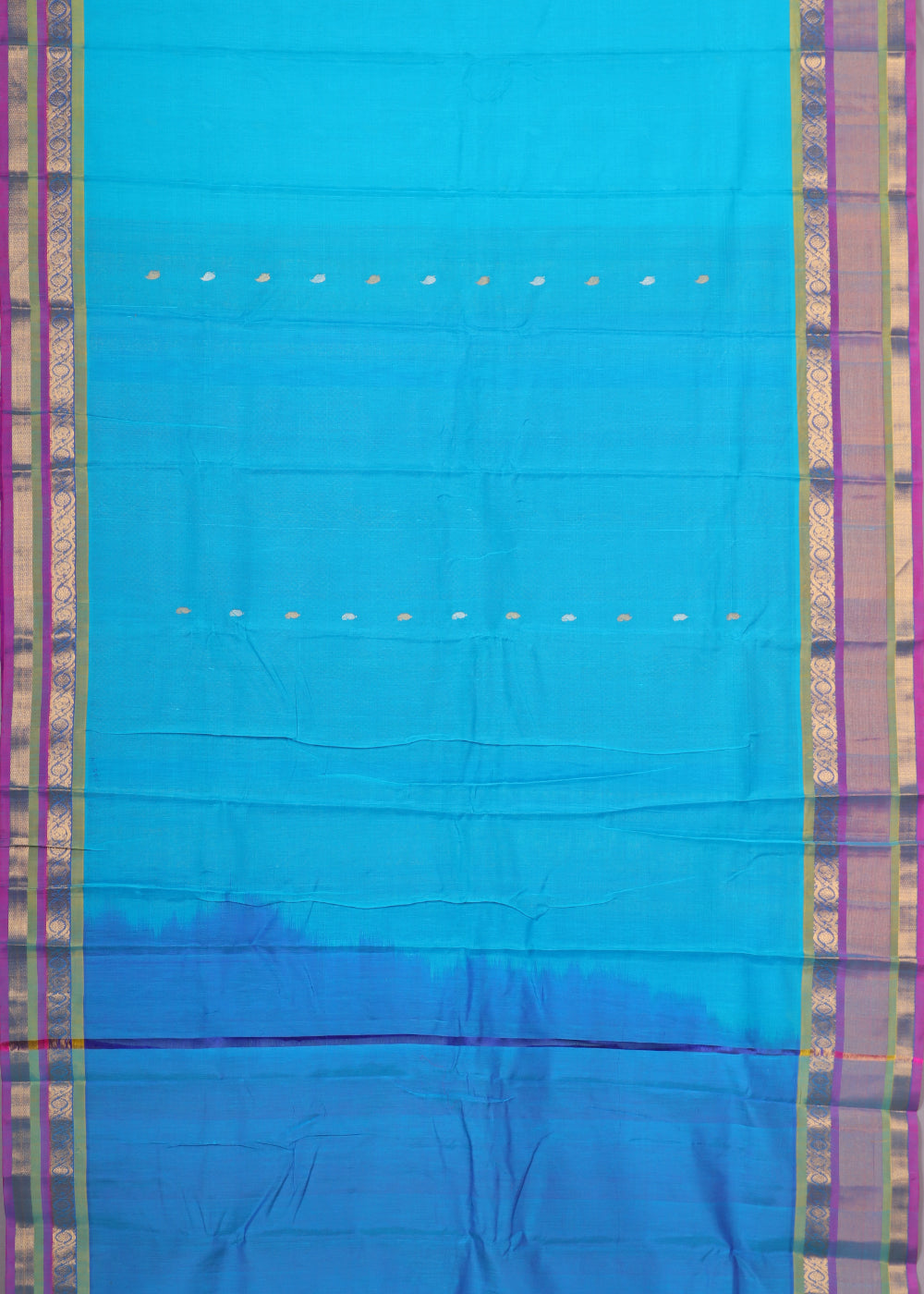 Olympic blue color Handloom Gadwal sico saree