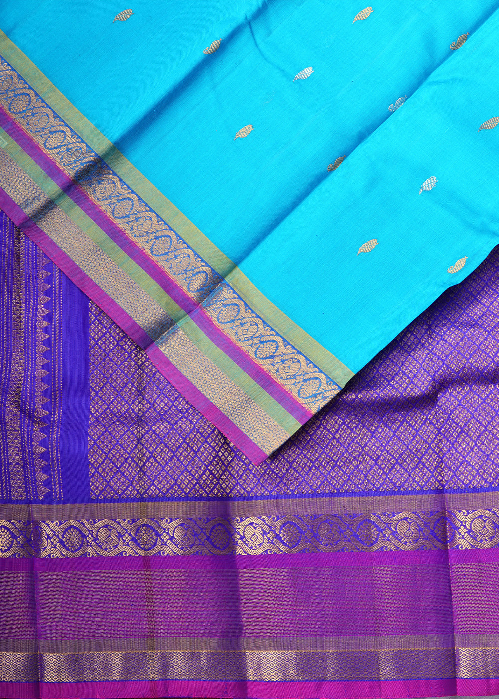 Olympic blue color Handloom Gadwal sico saree