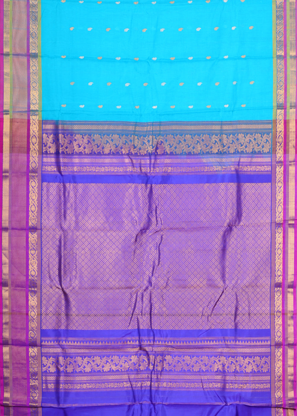 Olympic blue color Handloom Gadwal sico saree