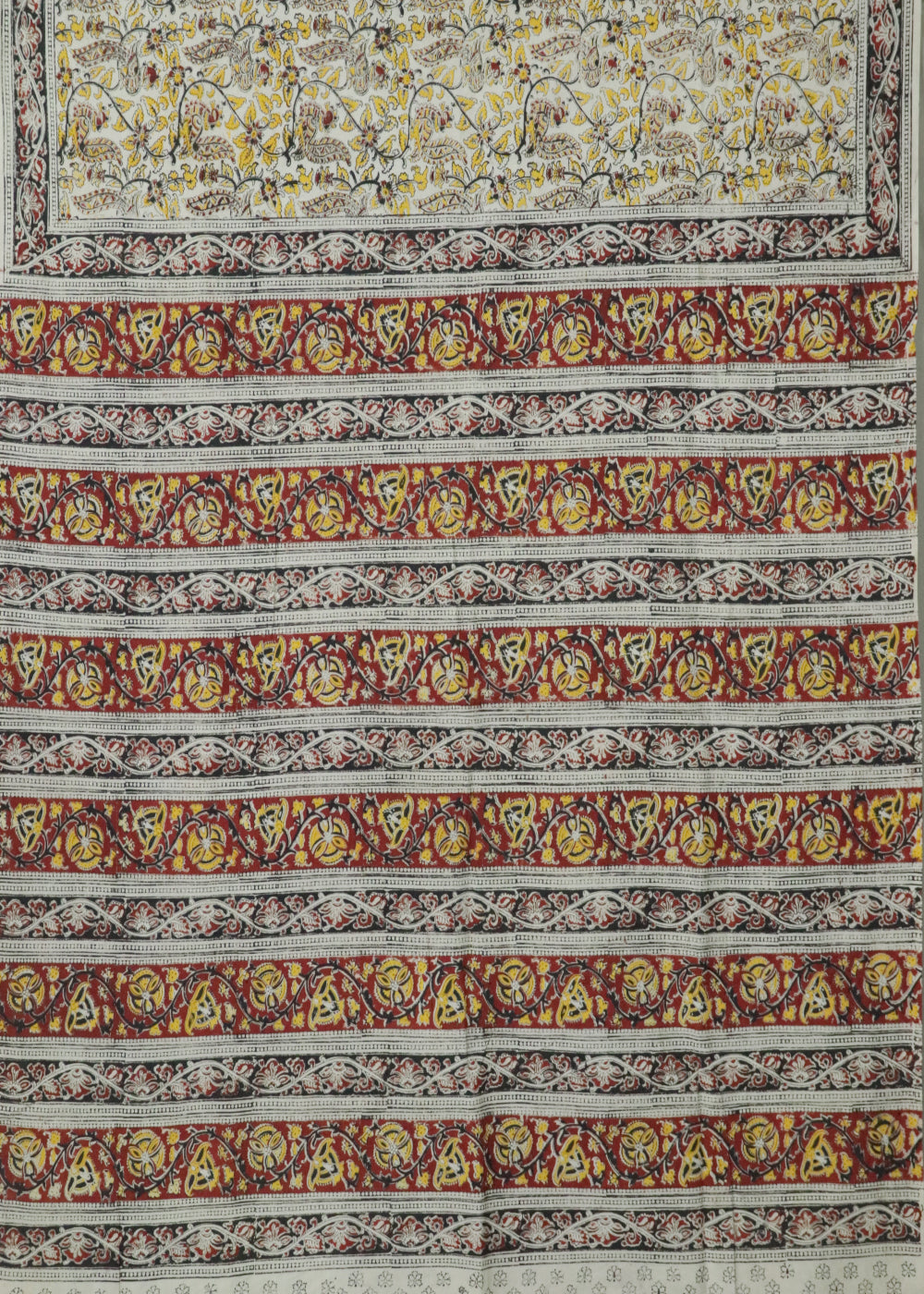 Beige Kalamkari printed cotton saree