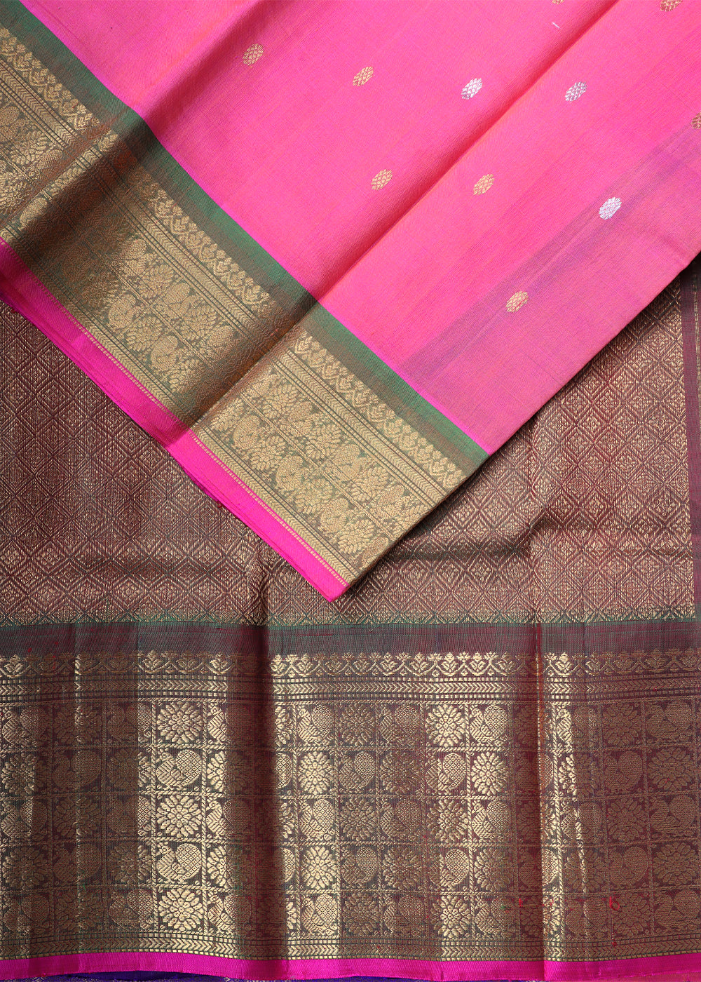 Creamy pink color Handloom Gadwal sico saree