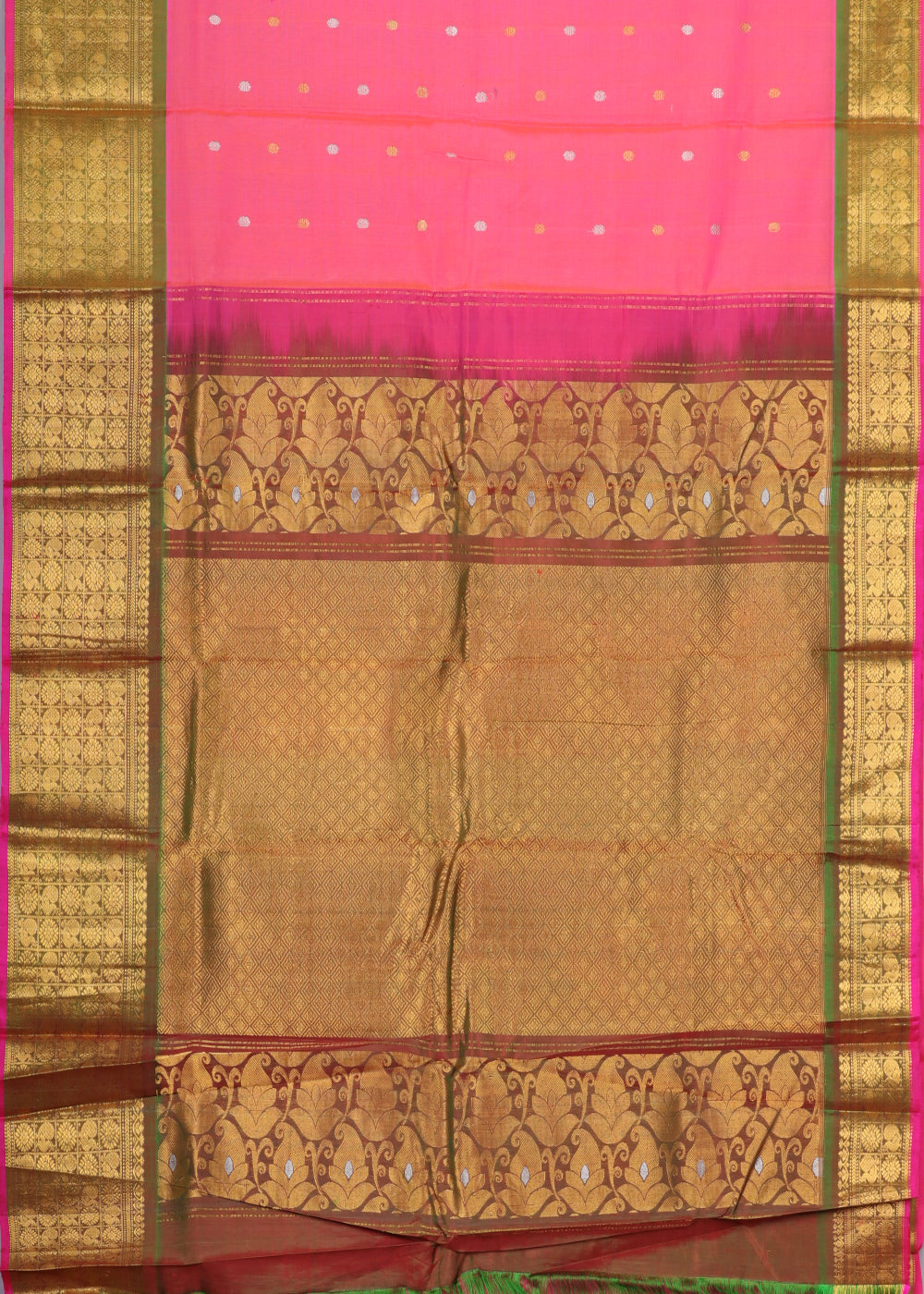 Creamy pink color Handloom Gadwal sico saree