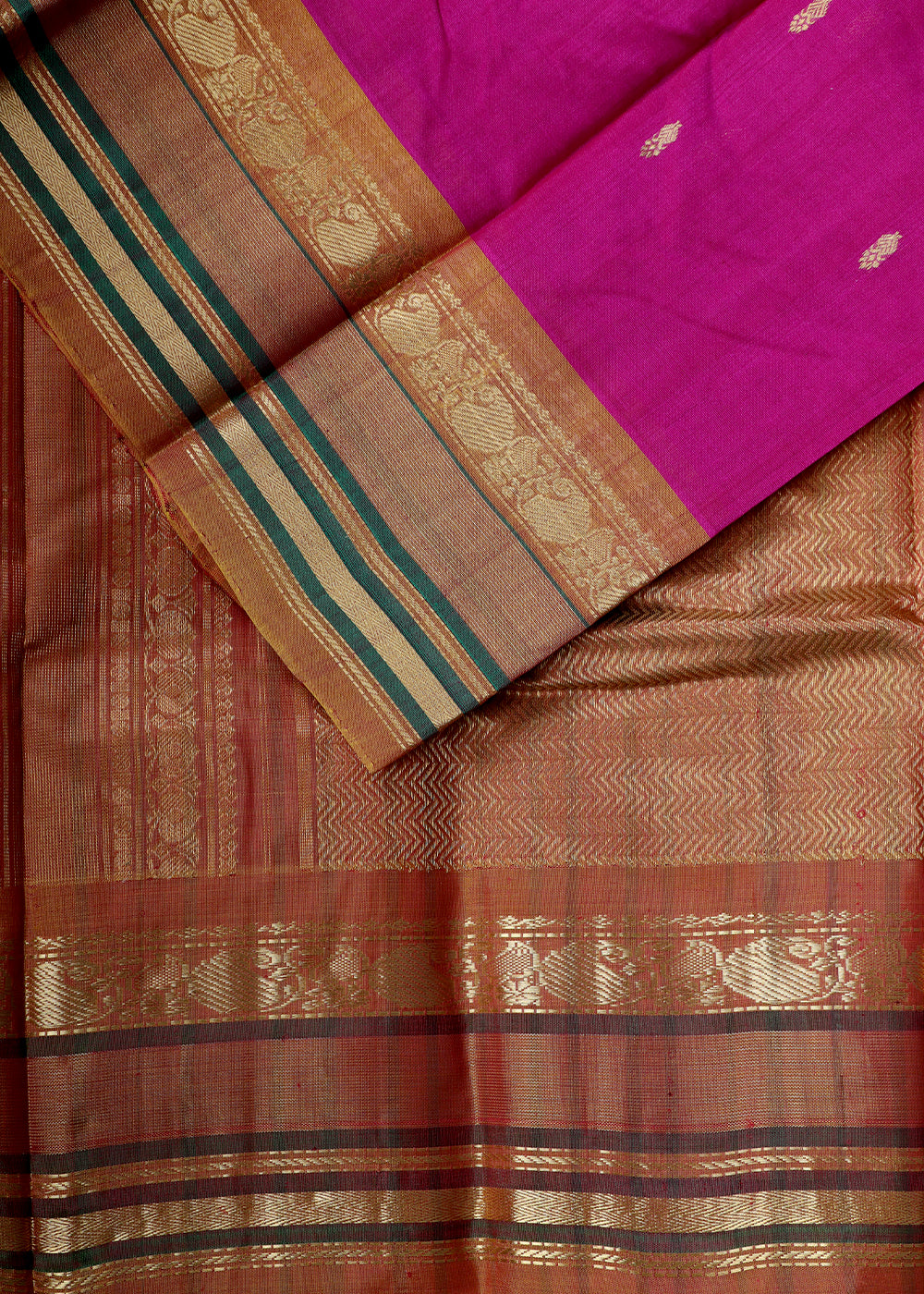 Ruby pink color Handloom Gadwal sico saree