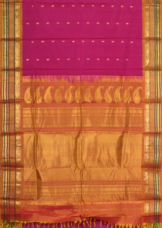 Ruby pink color Handloom Gadwal sico saree