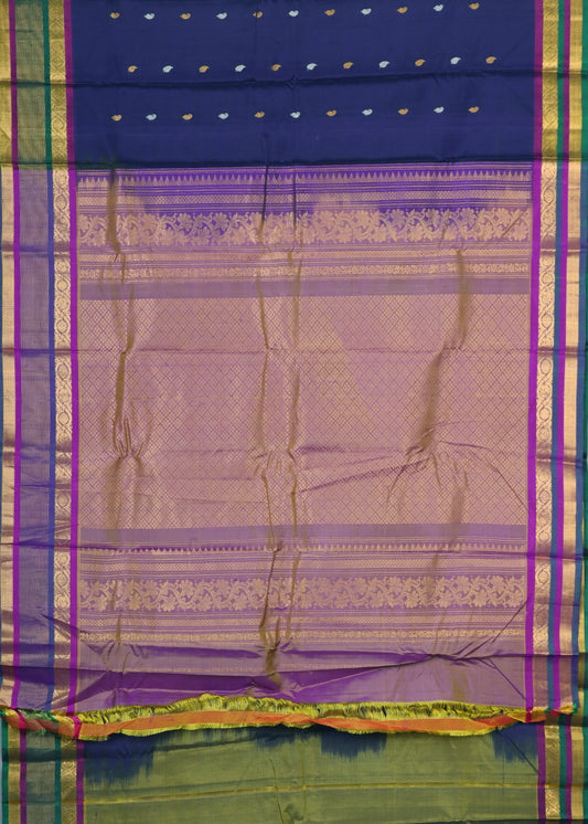 Navy blue color Handloom Gadwal sico saree