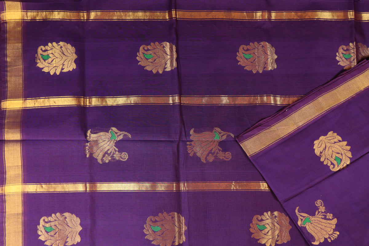 Eggplant violet handloom Rajahmundry fancy cotton saree