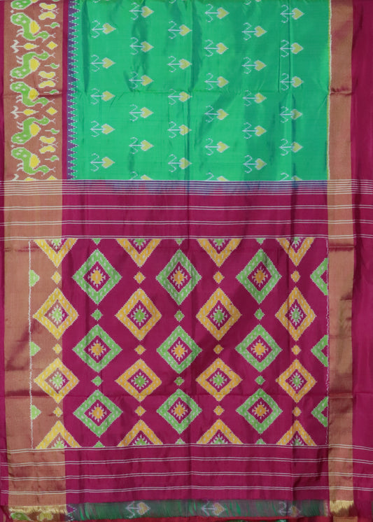 Emerald green color handloom rajkot silk saree