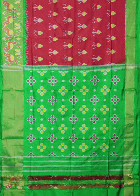 Raspberry red color handloom rajkot silk saree