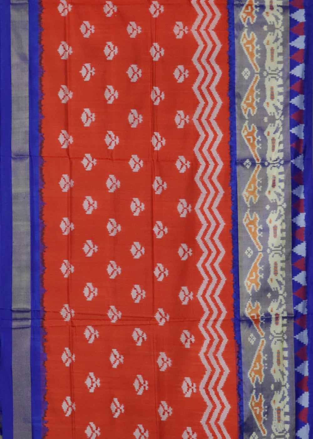 Scarlet red color handloom rajkot silk saree