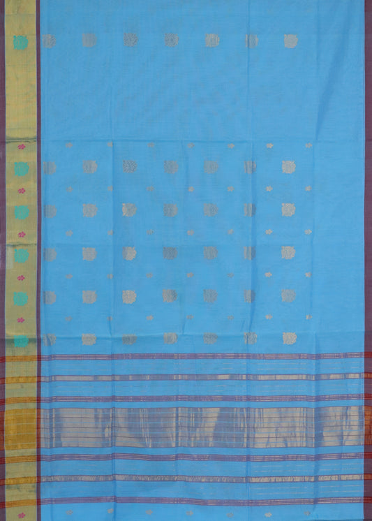 Azure blue color handloom venkatagiri cotton saree