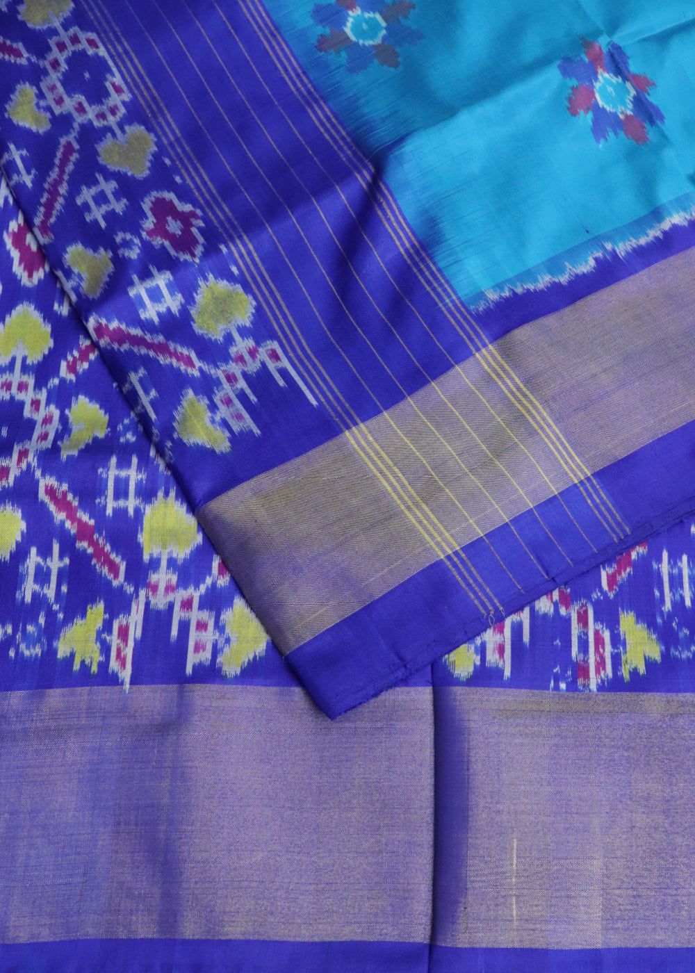 Olympic blue color handloom rajkot silk saree