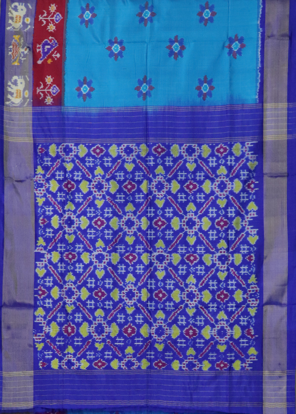 Olympic blue color handloom rajkot silk saree