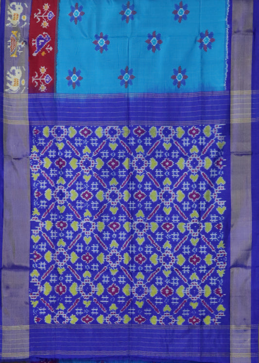 Olympic blue color handloom rajkot silk saree