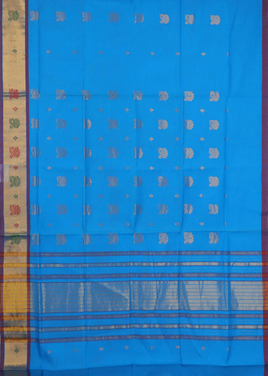 Azure blue color handloom venkatagiri cotton saree