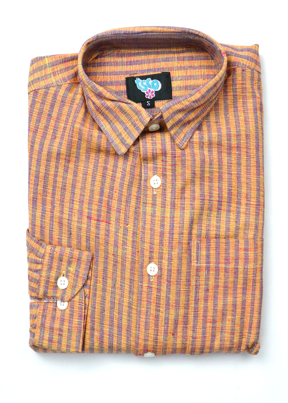 Tangerine orange color handwoven khadi shirt