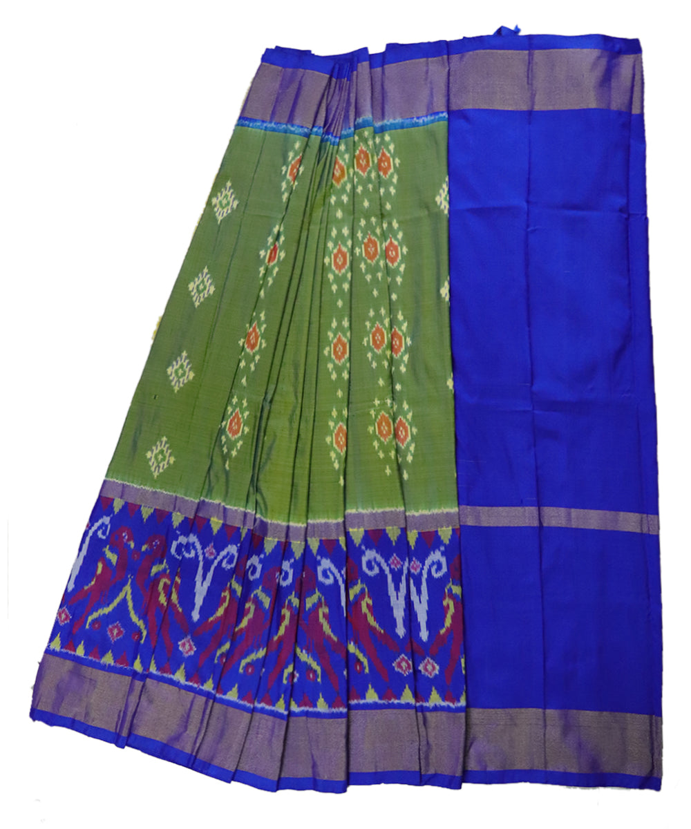 Sea green and navy blue silk ikath pavada