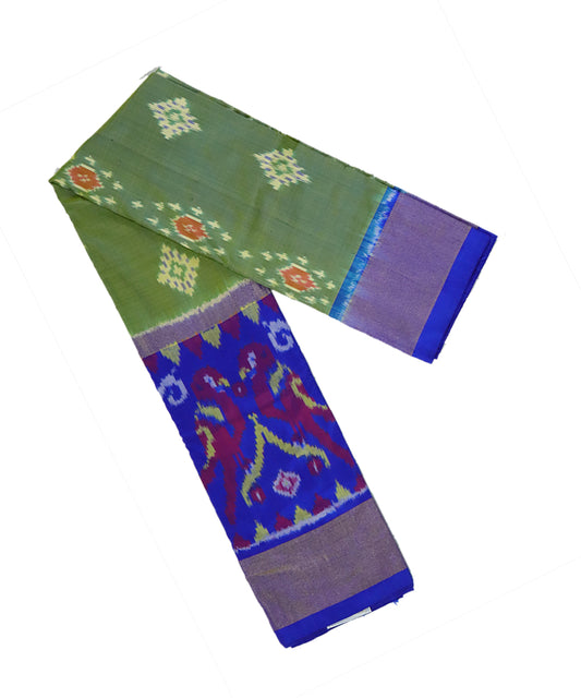 Sea green and navy blue silk ikath pavada