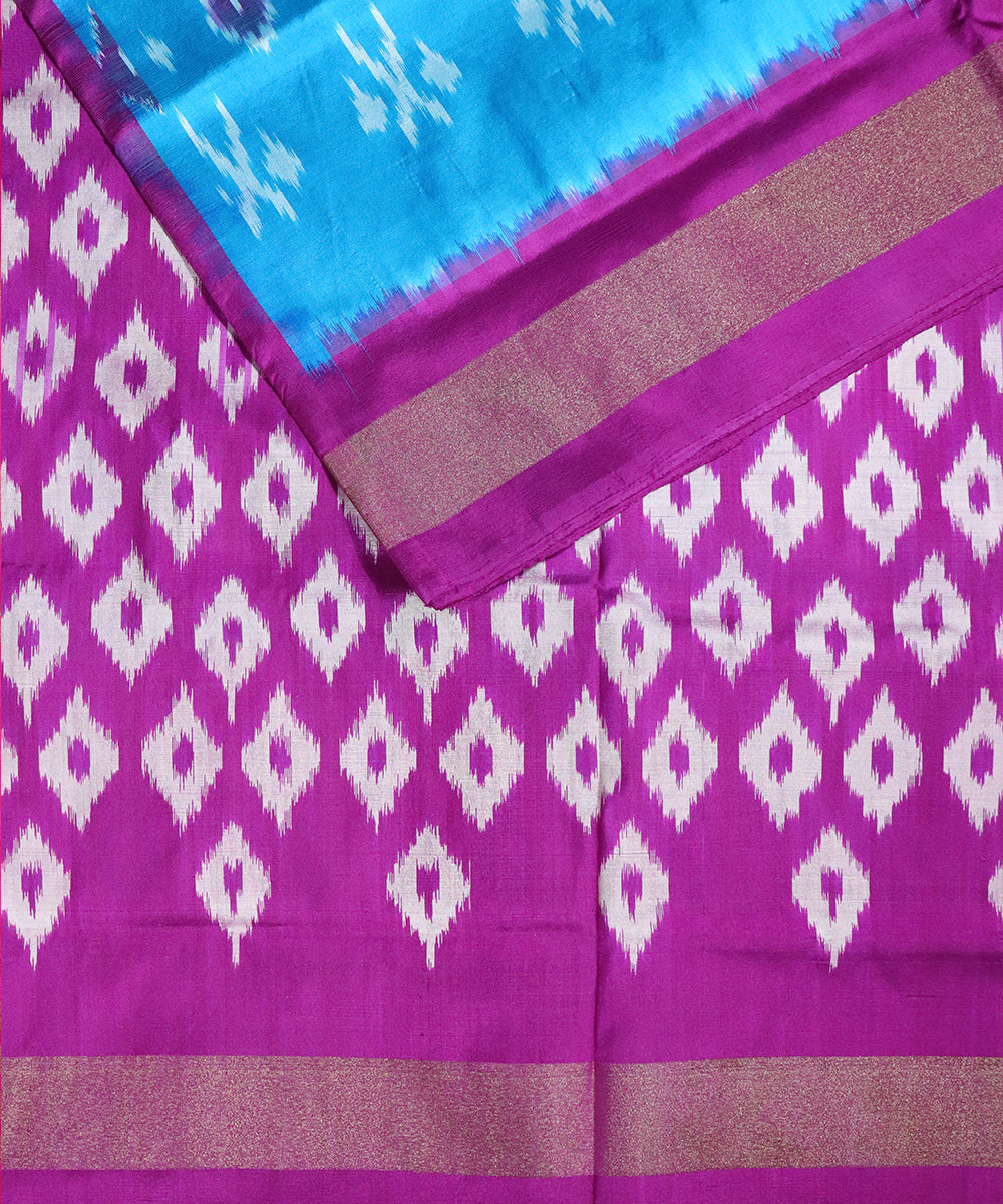 Olympic blue color Pochampally Silk Sarees